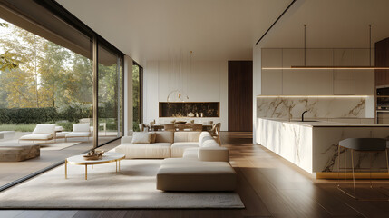 Spacious bedroom with luxurious decor, natural light, and an open, airy design.