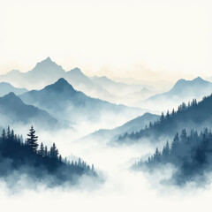 Misty Mountain Landscape, Blue Hour Serenity - Minimalist nature: T.
