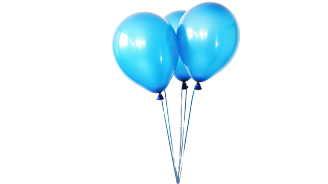 Three Blue Balloons Float on a Transparent Background Generative AI