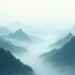Serene Misty Mountain Landscape - Minimalist Landscape Photography