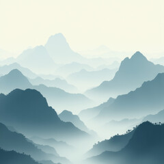 Serene Misty Mountains Landscape - Minimalist design