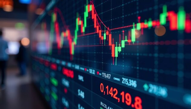 Close-up of a stock market chart displaying financial data and trading trends.