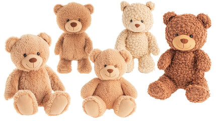 Cute Brown Teddy Bears on Clear Background Generative AI