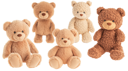 Cute Brown Teddy Bears on Clear Background Generative AI