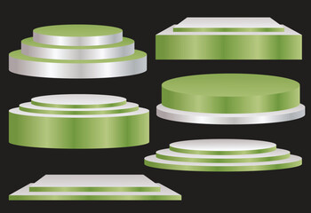 3d green silver podium set vector illustration