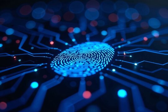 Creative digital representation of a fingerprint on a circuit board.