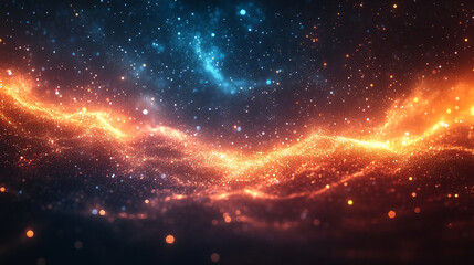 Fototapeta premium Colorful light spectrum sparkles glow against a dark background, creating a futuristic and abstract digital atmosphere with iridescence bokeh, adding festive energy and modern visual appeal