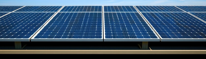 Rooftop solar panels generating clean energy under a clear sky.  Sustainable power solution