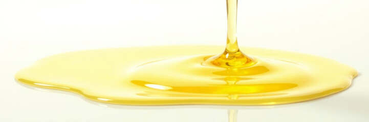 Golden liquid oil dripping elegantly on a smooth surface.