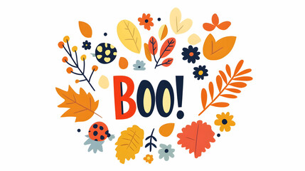 Autumn Boo Design with Leaves and Ladybugs