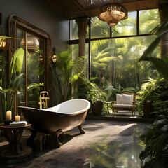 Fototapeta premium Tropical Indoor Bathroom Oasis