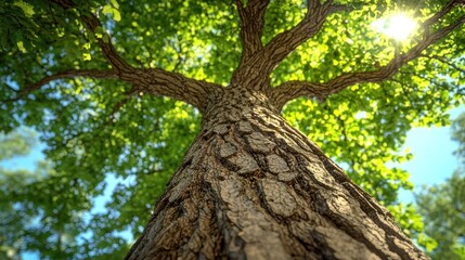 Fototapeta premium Majestic Tree Canopy: A Low Angle View of Nature's Grandeur