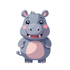 Naklejka premium Adorable Cartoon Hippo, Cute Baby Hippo Illustration - Kawaii/Chib.