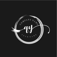 QY Elegant Circular Logo Design with Feather and Calligraphic Text