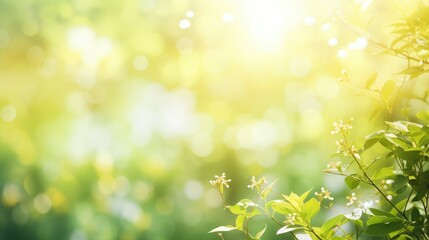 A serene, sunlit scene with soft bokeh effect and delicate flowers, evoking tranquility.