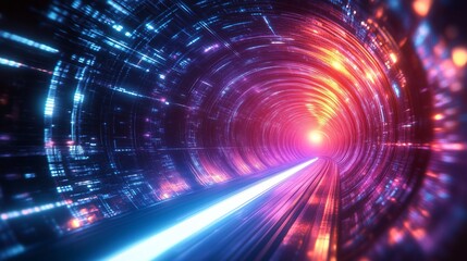 Fototapeta premium Explore the Dynamic Neon Light Tunnel and Hyperspace Experience