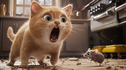 The Ginger Kitten's Surprise: A CGI Animated Scene