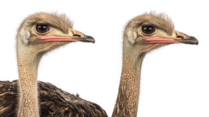 Close up Views of Ostriches on Transparent Background Generative AI