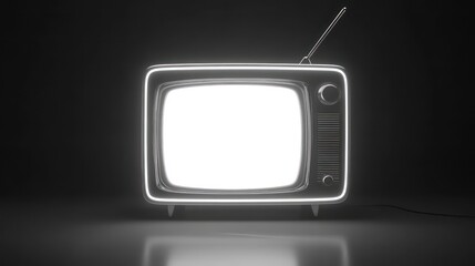 Retro television with bright white screen on dark background.