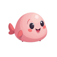Cute Pink Cartoon Fish, Happy Sea Creature - Kawaii characters