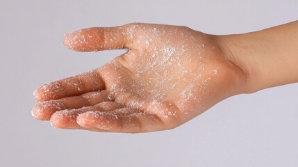 Close-up of a Hand Covered in a White Powdery Substance