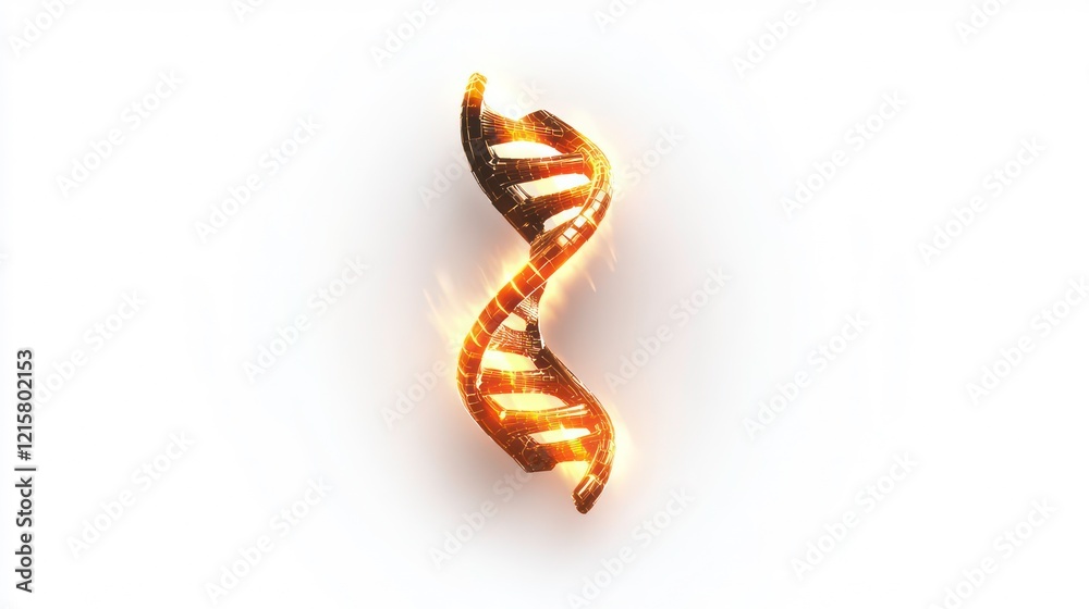 Poster glowing golden dna double helix structure on white background.