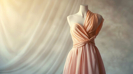 Elegant Peach-Colored Wrap Dress on Mannequin