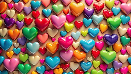 Fototapeta premium Colorful Hearts in Various Sizes - A Heartfelt Display of Emotion and Love in a Row Captured in Documentary Style Photography