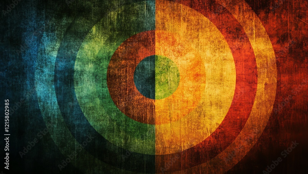 Poster abstract grunge target with vibrant concentric circles.
