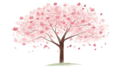 Fototapeta premium Beautiful watercolor illustration of a blooming cherry blossom tree in springtime