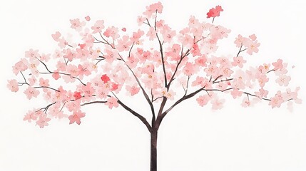 Fototapeta premium Beautiful watercolor illustration of a blooming cherry blossom tree in springtime