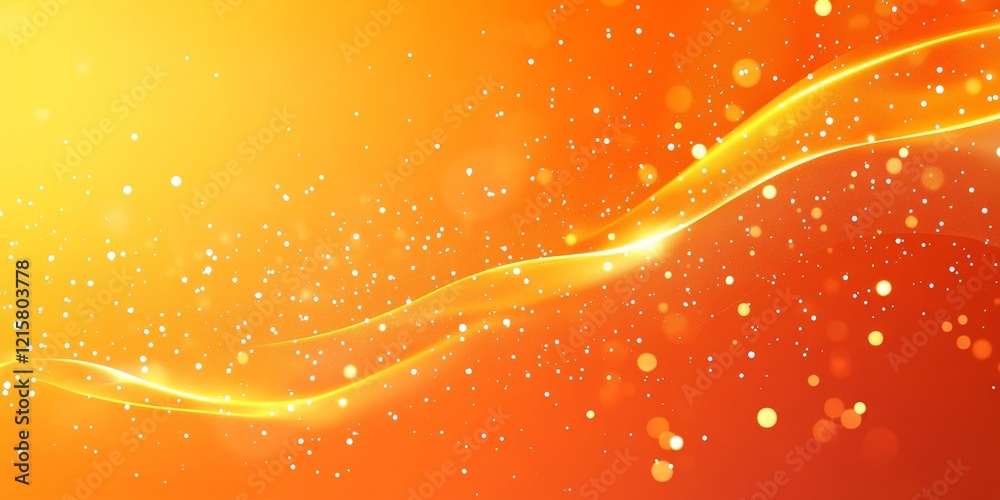 Poster abstract orange wave with glowing particles.