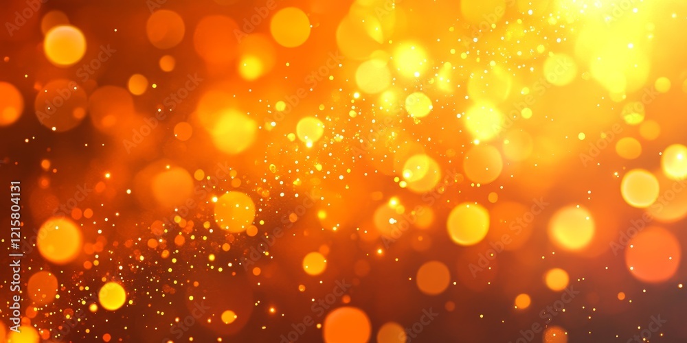 Poster Abstract golden bokeh background with bright sparkles and glowing circles.