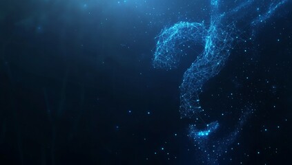 Abstract glowing blue question mark.