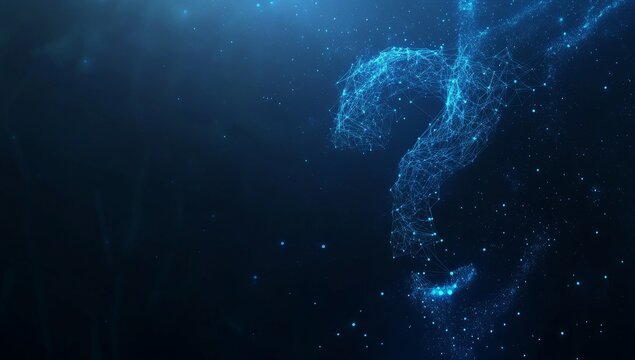 Abstract glowing blue question mark.