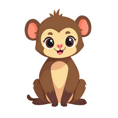 Fototapeta premium Cute Baby Monkey Cartoon Illustration - Cute animals