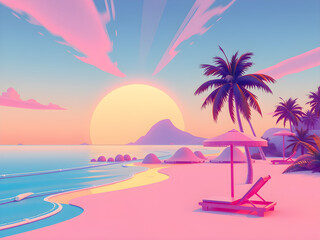 Naklejka premium 80's style neon beach illustration