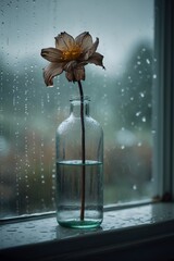 Una flor marchitándose en una botella haciendo alusión al mor desatendido 