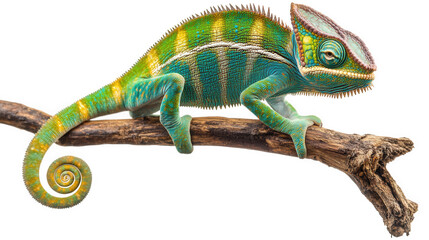 Fototapeta premium a vibrant chameleon perched on a branch. showcasing its colorful scales and unique features. illustrating the beauty of reptiles in nature