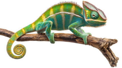 a vibrant chameleon perched on a branch. showcasing its colorful scales and unique features. illustrating the beauty of reptiles in nature