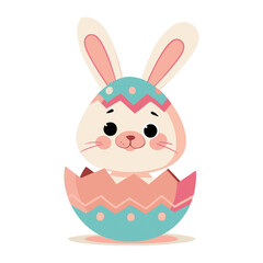 Fototapeta premium A cute bunny emerging from a colorful Easter egg, featuring pastel hues and decorative patterns.