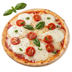 Margherita pizza on transparent background.