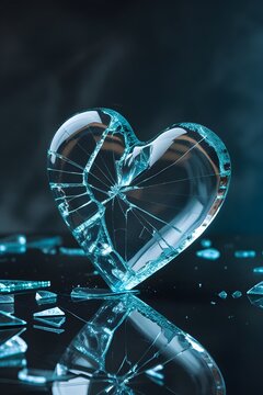Un coraz&oacute;n de cristal roto y estrellado haciendo alusi&oacute;n al desamor 