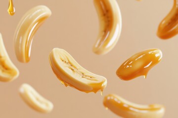 Honey Drizzled Bananas Falling Through Air