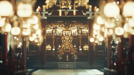 Golden Shrine Interior Illuminated by Soft Lights