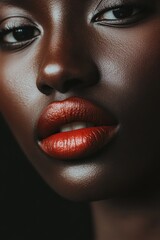 Naklejka premium Close up of an african woman s lips adorned with bold red lipstick for a striking look
