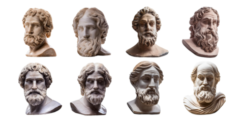 Classical Sculpture Busts of Philosophers and Thinkers, PNG collection, set bundle, isolate on transparent or white background
