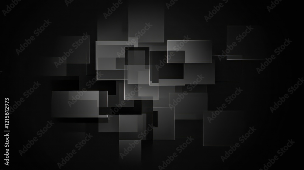 Aufkleber Abstract grayscale squares overlapping on dark background.