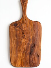 Rustic wooden cutting board, kitchen utensil, white background, food prep