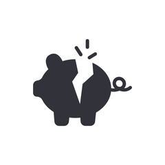 Broken piggy bank solid icons, minimalist vector illustration ,simple transparent graphic element .Isolated on white background